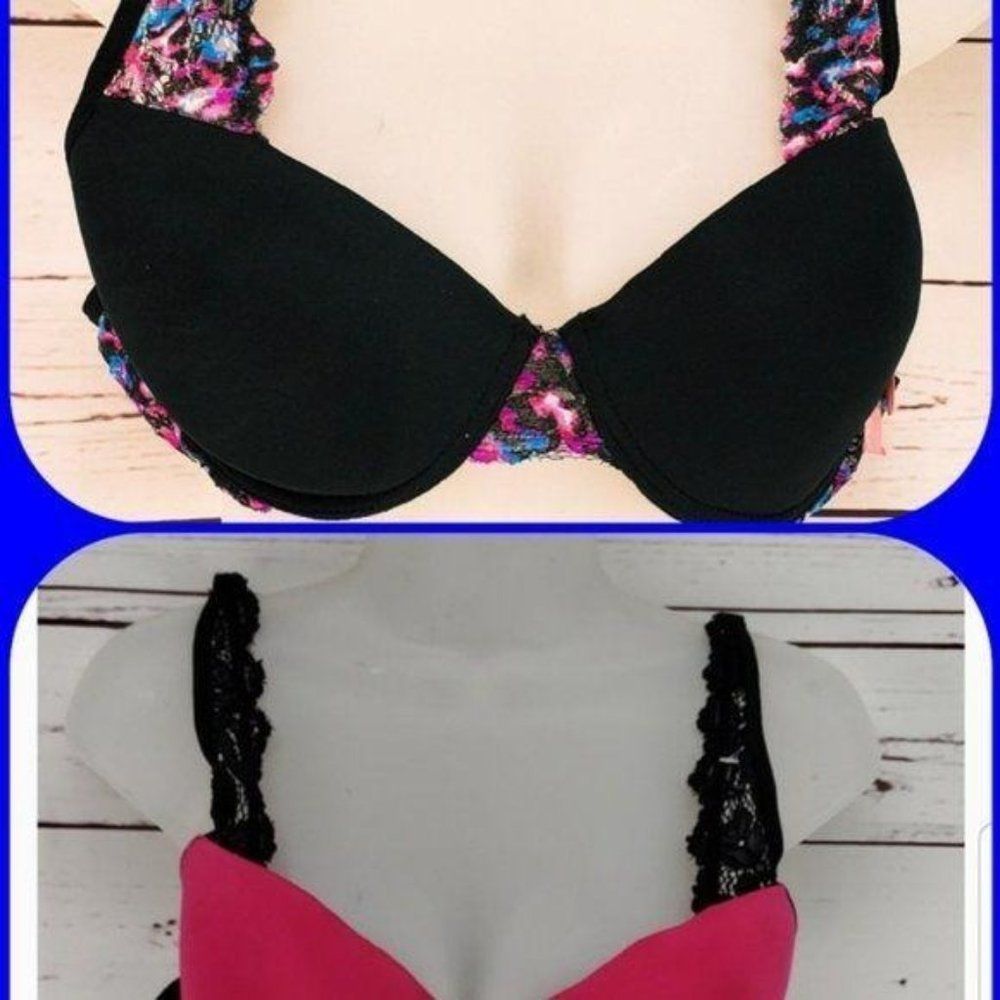Mix & Co Women's New‎ 2 pack Lightly Padded Bras Black Pink Size 36B